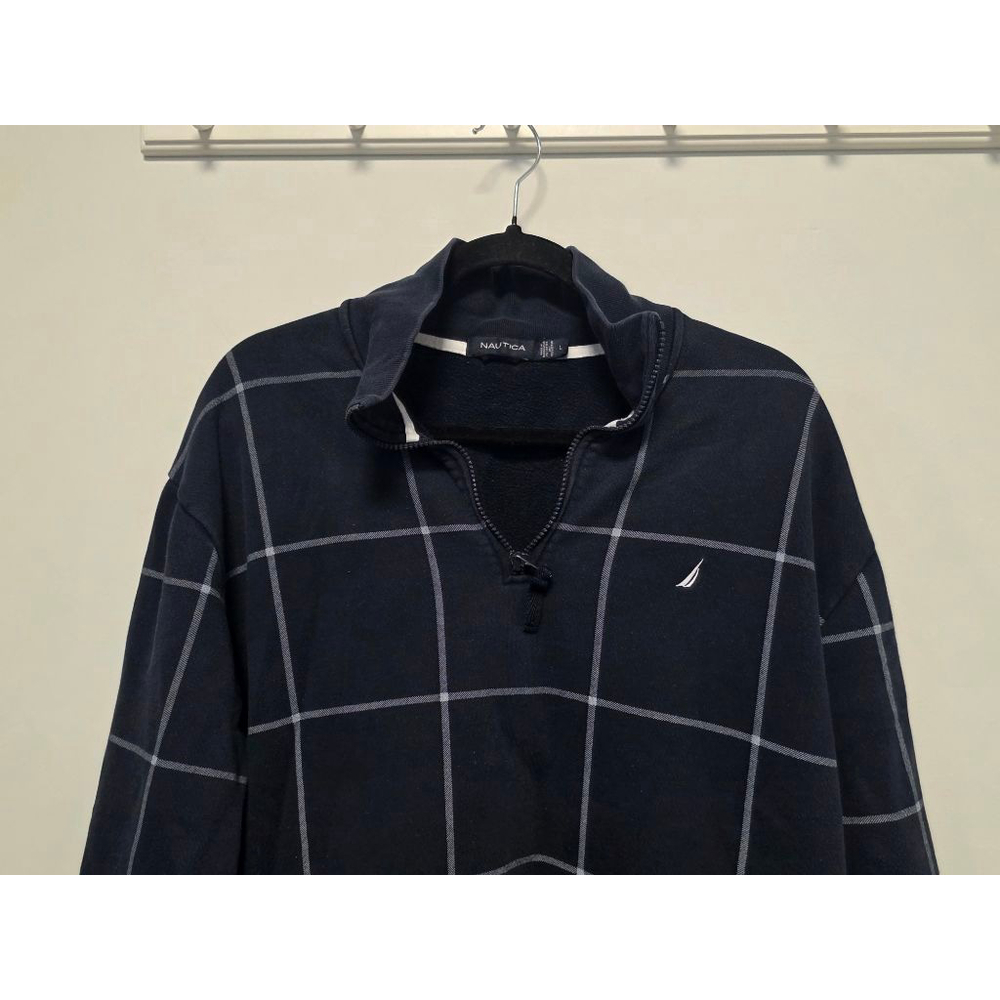 Men's Nautica Navy White Plaid 1/4 Zip Sweatshirt L - Picture 4 of 7